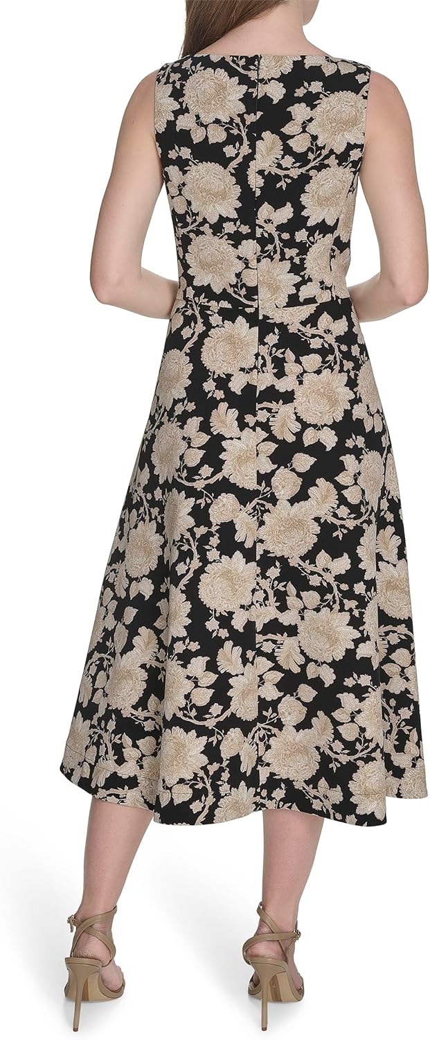 Tommy Hilfiger Womens Sleeveless Boat Neck Fit & Flare Midi Dress - Image 2