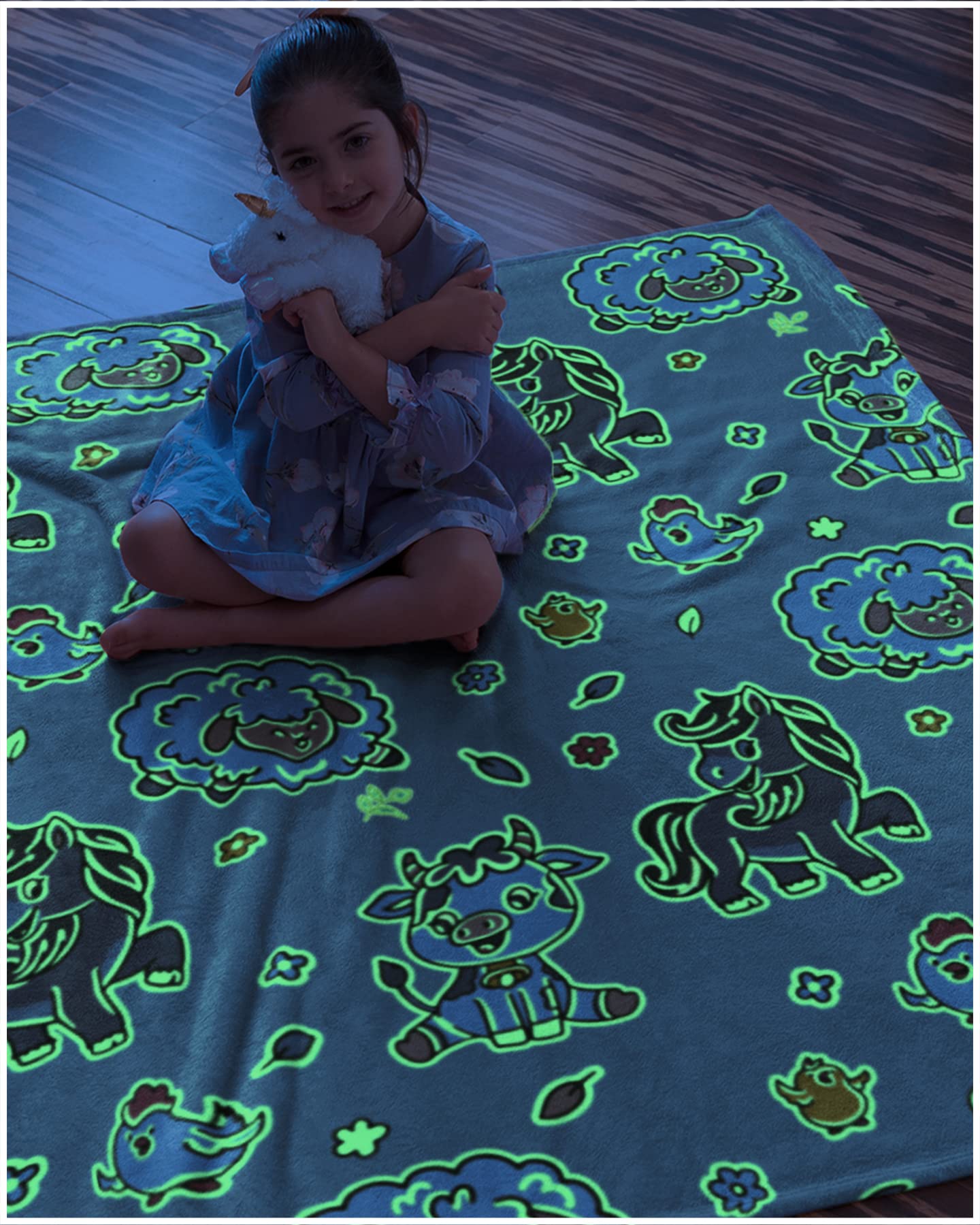 Glow in The Dark Blanket – Soft Kids Blanket for Boys & Girls – Cute Glowing Farmhouse Animals Print Fuzzy Throw – Plush, Warm & Cozy Blanket for Your Toddler - Perfect Size 50x60 Inches