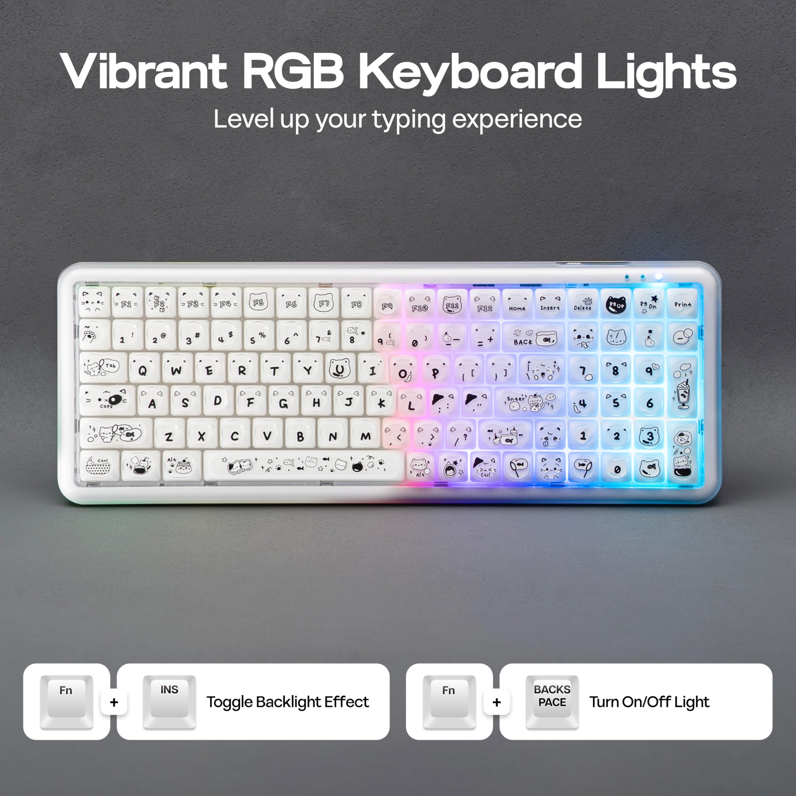 MechLands X Maorbeng X100 PRO Tastiera da gioco a membrana con tastierino numerico, retroilluminazione RGB, tastiera wireless per computer con batteria da 5000 mAh, BT/2.4G/USB-C, layout al 96% per