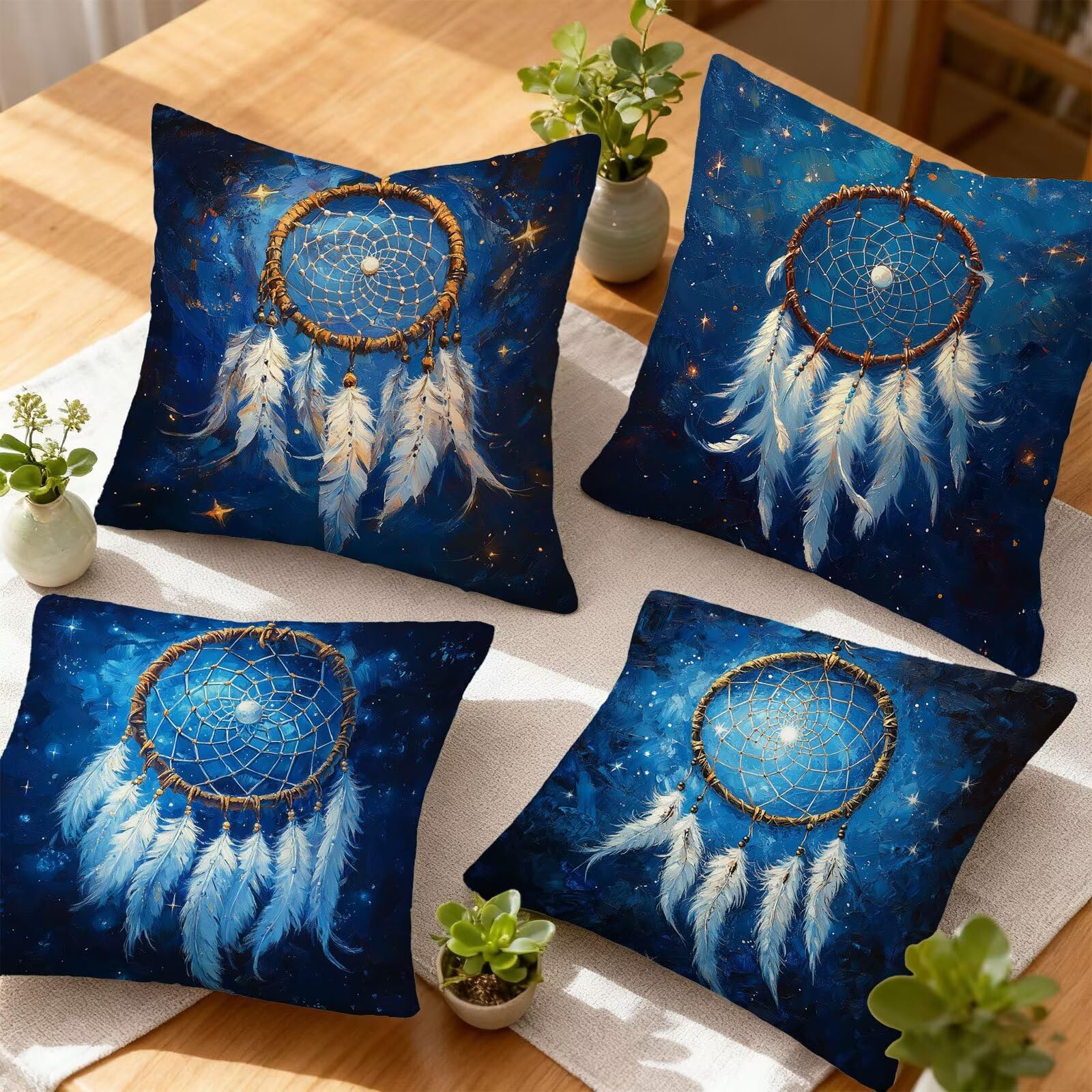 Azul Funda Cojin 60x60 AtrapasueñOs Funda Almohada 60x60 Cojines Sofa Súper Suave Fundas Cojines Decorativos Fundas Almohadas 4 Piezas Cervicales y Cuello, para Hogar Cama Salon Decoracion E - 677
