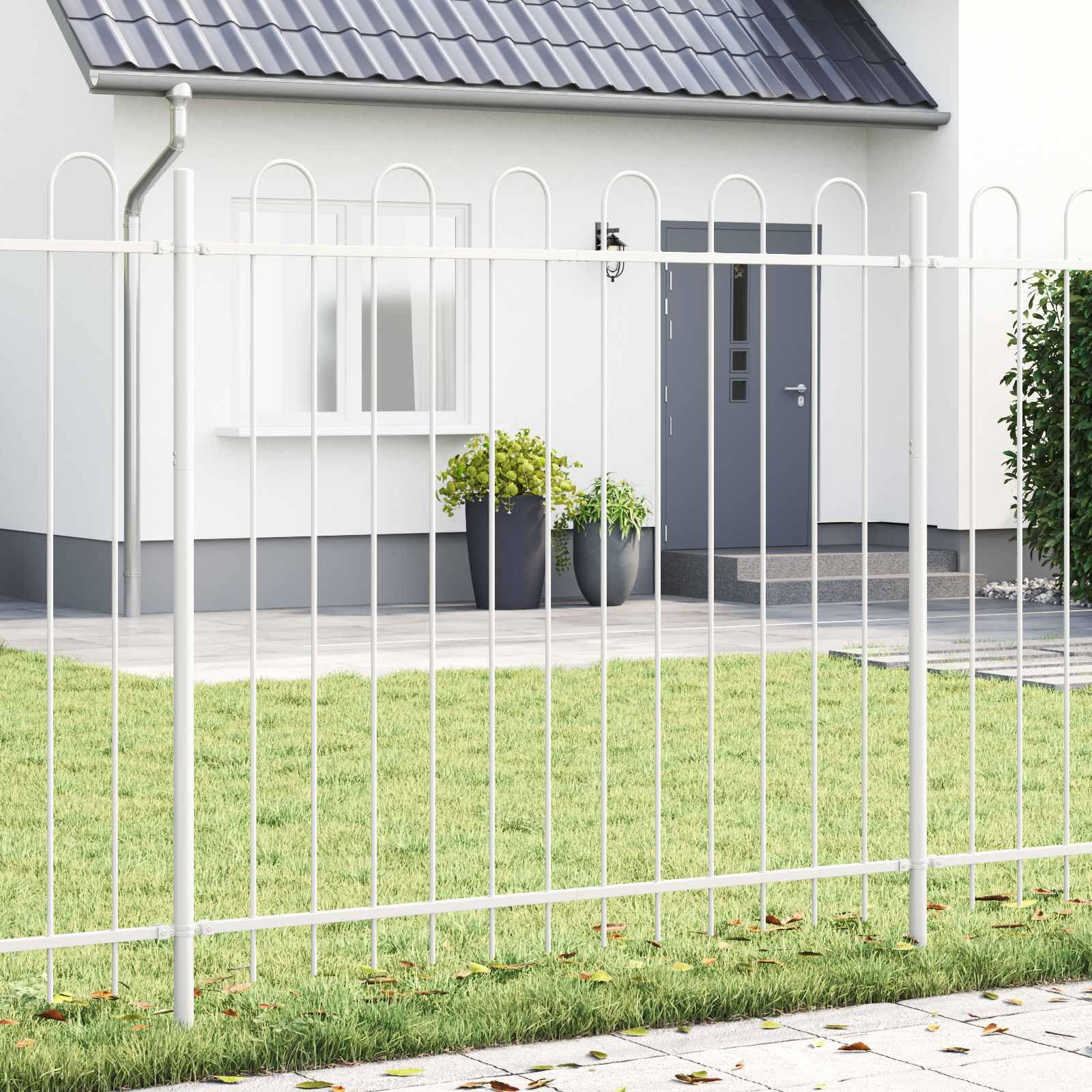 Gartenzaun Zaunfeld 2 pcs Weiß, pulverbeschichteter Stahl, 3,4 x 1,5 m, Gittermatte Sichtschutz, Metallpaneel für Terrasse, Vorgarten, Balkon, robuste Absperrung und Grundstückbegrenzung