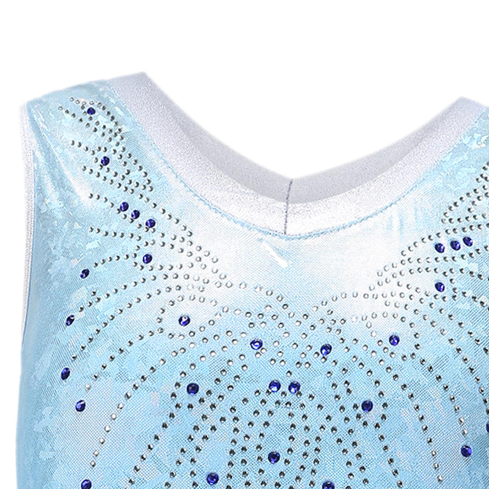 Justaucorps de Gymnastique Fille Élégant avec Brillants Danse Combinaison Sportive Vêtement Polyester Confortable Adapté Aux Spectacles
