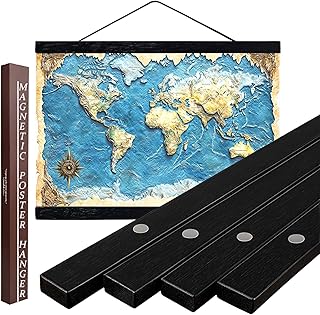 DACRI HOME 50" Sturdy Magnetic Poster Hanger Frame – 50x32 50x60 Teak Wood Poster Frame, Strong Magnets for Easy Hanging Map Picture Canvas Print Scroll Wall Art (50 Inch, Black)