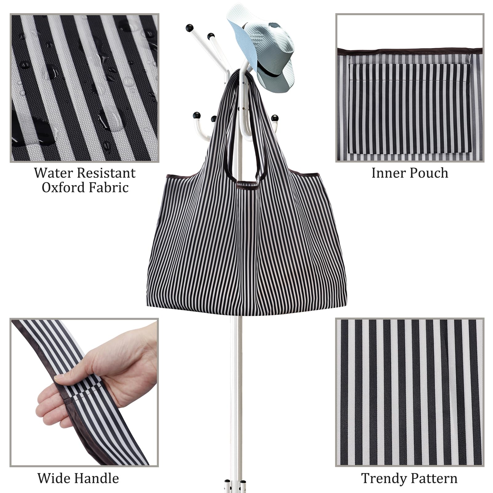 FenFang Reusable Shopping Bags Foldable, Extra Large Grocery Bag, Washable Pocket Shopper Bag - Image 4
