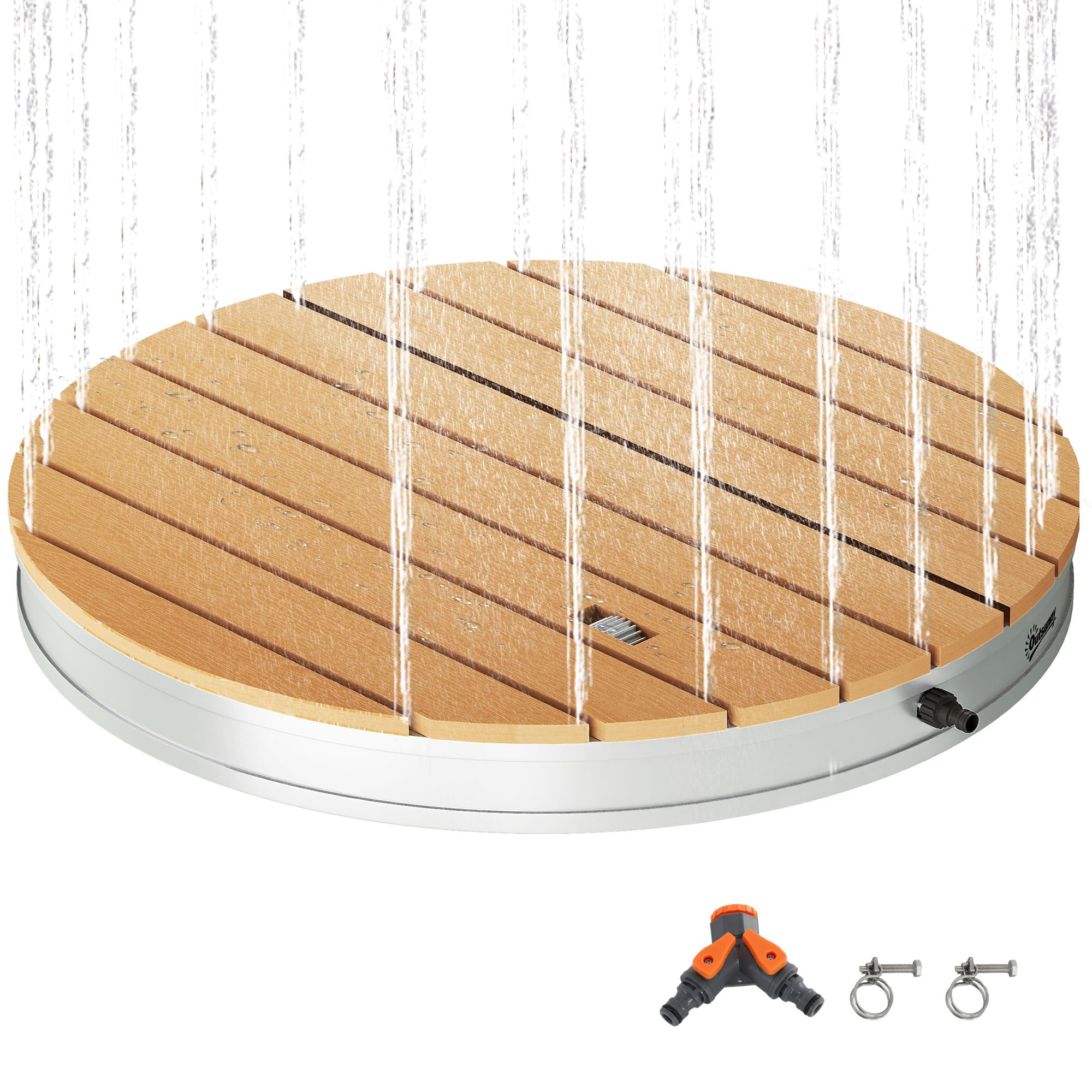 Outsunny Douche de Jardin extérieure Portable, Douche de Camping Hauteur de Fontaine réglable jusqu'à 4 m, Structure en Aluminium, résistante aux UV et au Gel pour Piscine, Plage et Spa. Ø 70,5 cm