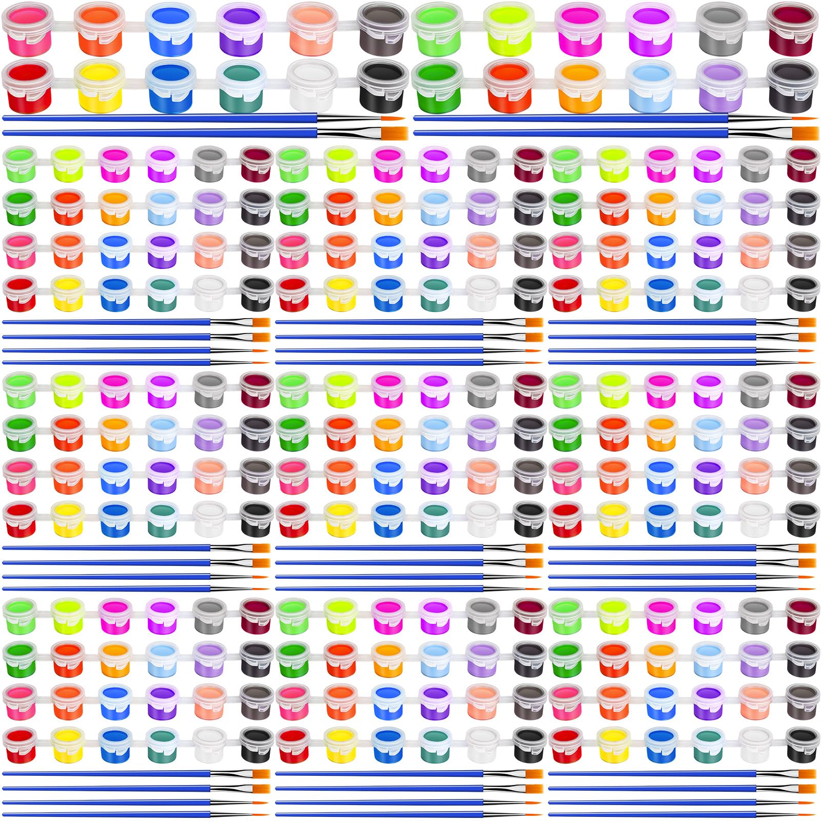 560 Pcs 24 Colors Mini Acrylic Paint Bulk for Kids Adults,20 Set Washable Craft Painting Kit, Acrylic Paint Strips Container with 40 Pcs Paintbrushes