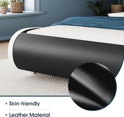 Miniatura 6 de WEEWAY Moderna base de cama tapizada tamaño King con cabecera ajustable, plataforma de piel sintética, soporte de listones de madera, no necesita