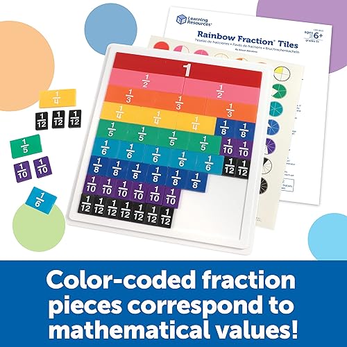 Miniatura 3 de Learning Resources Azulejos de fracción arco iris - 54 piezas a partir de 6 años de habilidades matemáticas tempranas ayuda visual matemáticas para