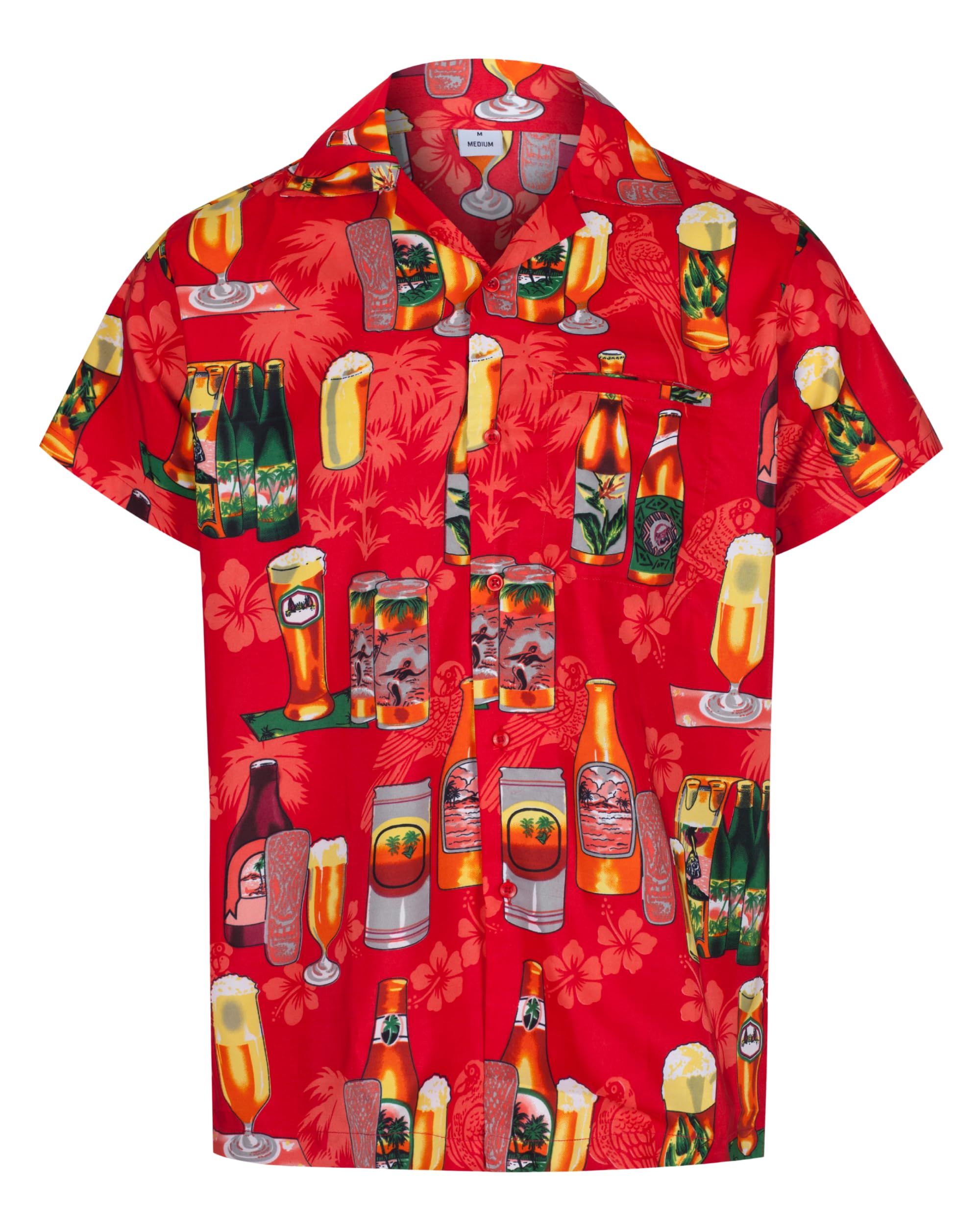 REDSTAR Men’s Hawaiian Shirt Short Sleeve Button-Down Funny Beer Print Casual Party Shirt for Summer, Lightweight Comfortable Fit, Ideal for Holidays, Beach Wear and Festivals