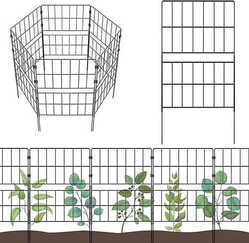 HIHADUUM Paquete de 14 paneles decorativos de valla de jardín de 31.5 pulgadas de alto x 20 pies de largo, borde de alambre de metal sin excavación,