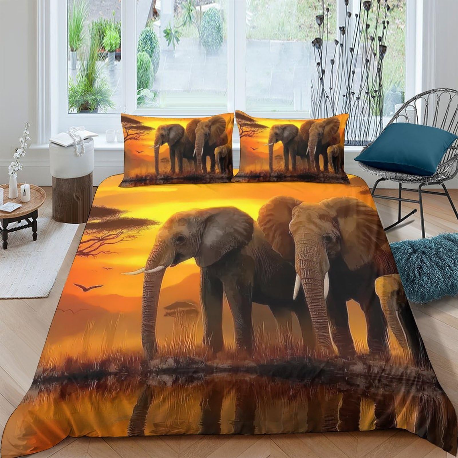 Ctjqhvkz Style-9 3D Printed Sunset Elephant Fitted Sheet Microfiber Soft Breathable Savanna Landscape Mattress Cover For Bedroom Decor Single（135X200cm）