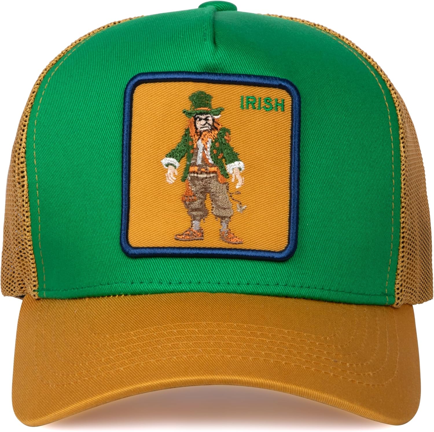 Fan Patch Trucker Hat - Netted Snapback Baseball Cap for Men & Women (Green/Gold - Leprechaun) - Image 2