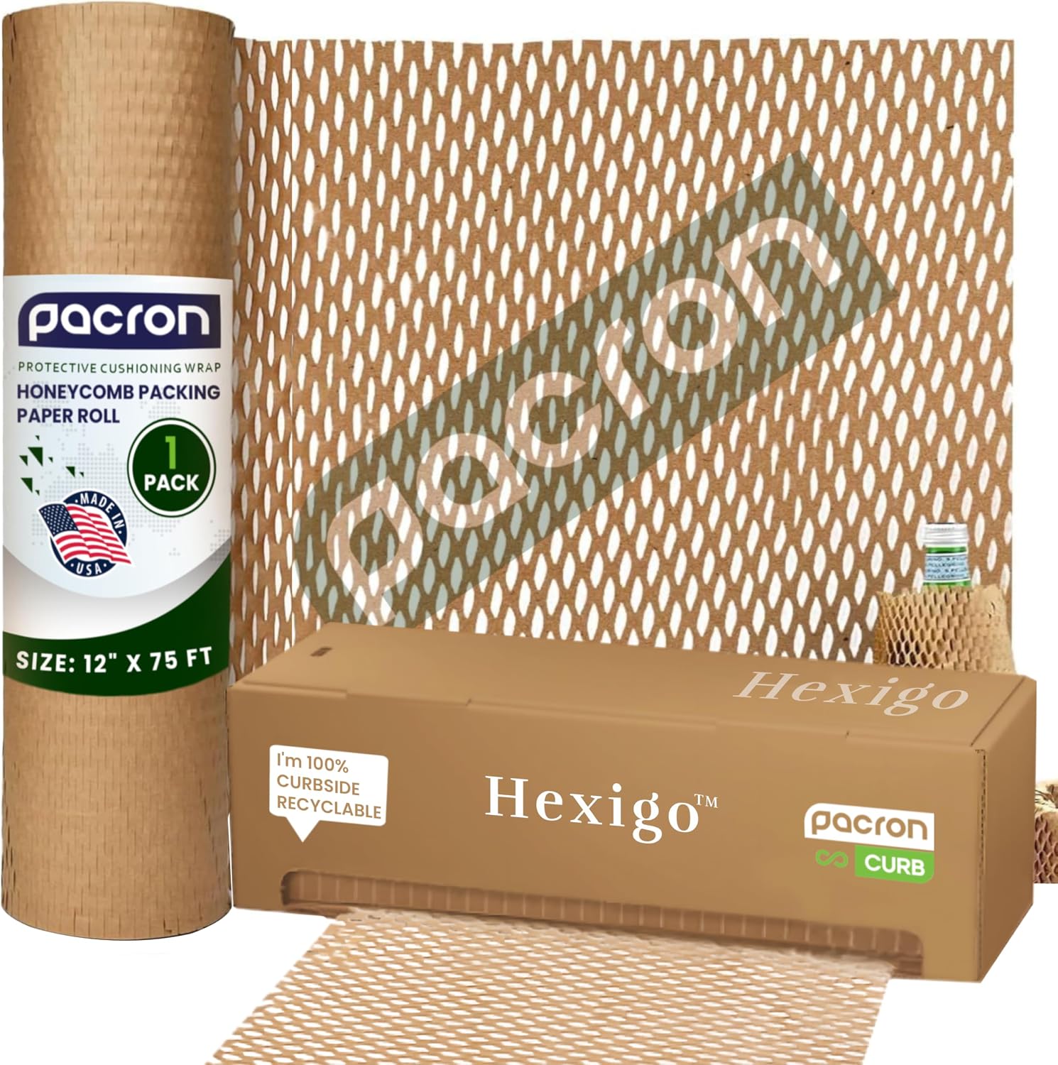 Hexigo Honeycomb Packing Paper Roll - 12"x300' Recyclable Brown Kraft Paper for Wrapping & Packing - Eco-Friendly Expanded Packing Paper in Self-Dispensed Box For Dishes & Kitchen Essentials