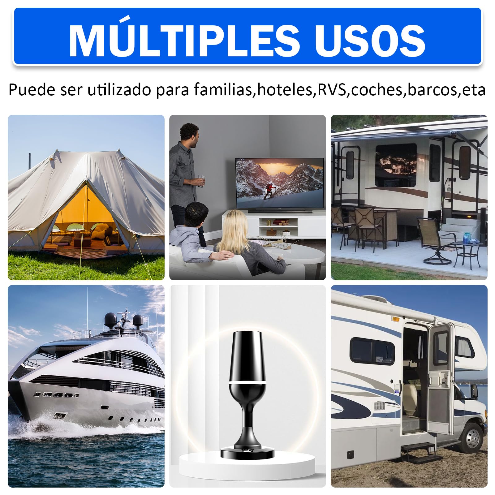 Antena TV Interior Potente, Recepción 80KM Larga Distancia, Antena TV Exterior Portátil con Base Magnética/Amplificador, Soporte 4K 1080P, DVB-T2 VHF UHF VHF- Todos los Televisores
