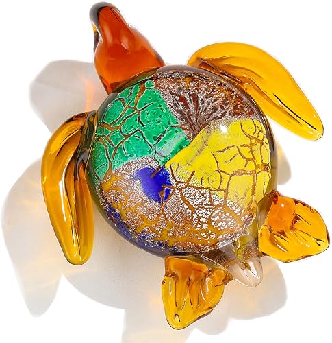Figura de tortuga marina de cristal multicolor hecha a mano, tortuga soplada a mano para decoración del hogar, animales coleccionables, regalos para