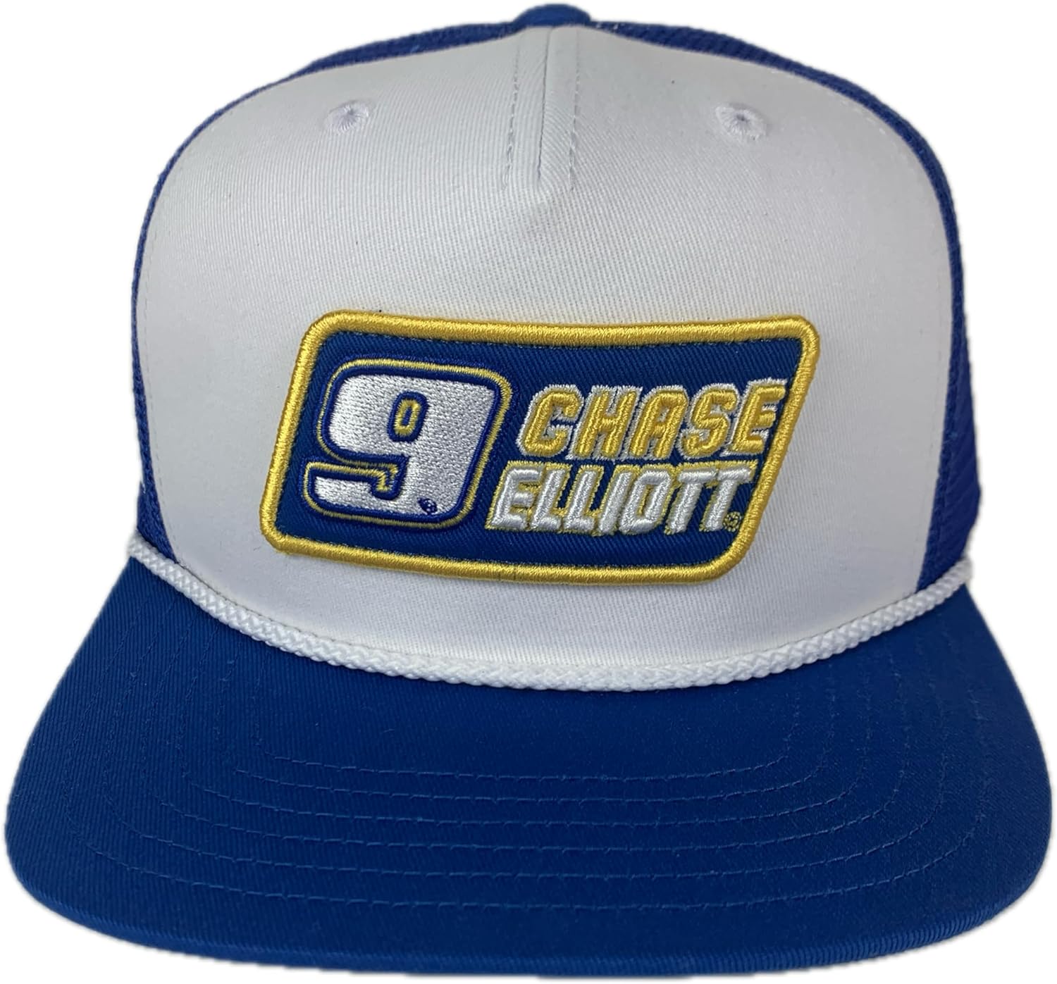 Checkered Flag Sports Chase Elliott #9 NASCAR 2025 Patched Name Number Rope Snapback Blue Mesh Hat