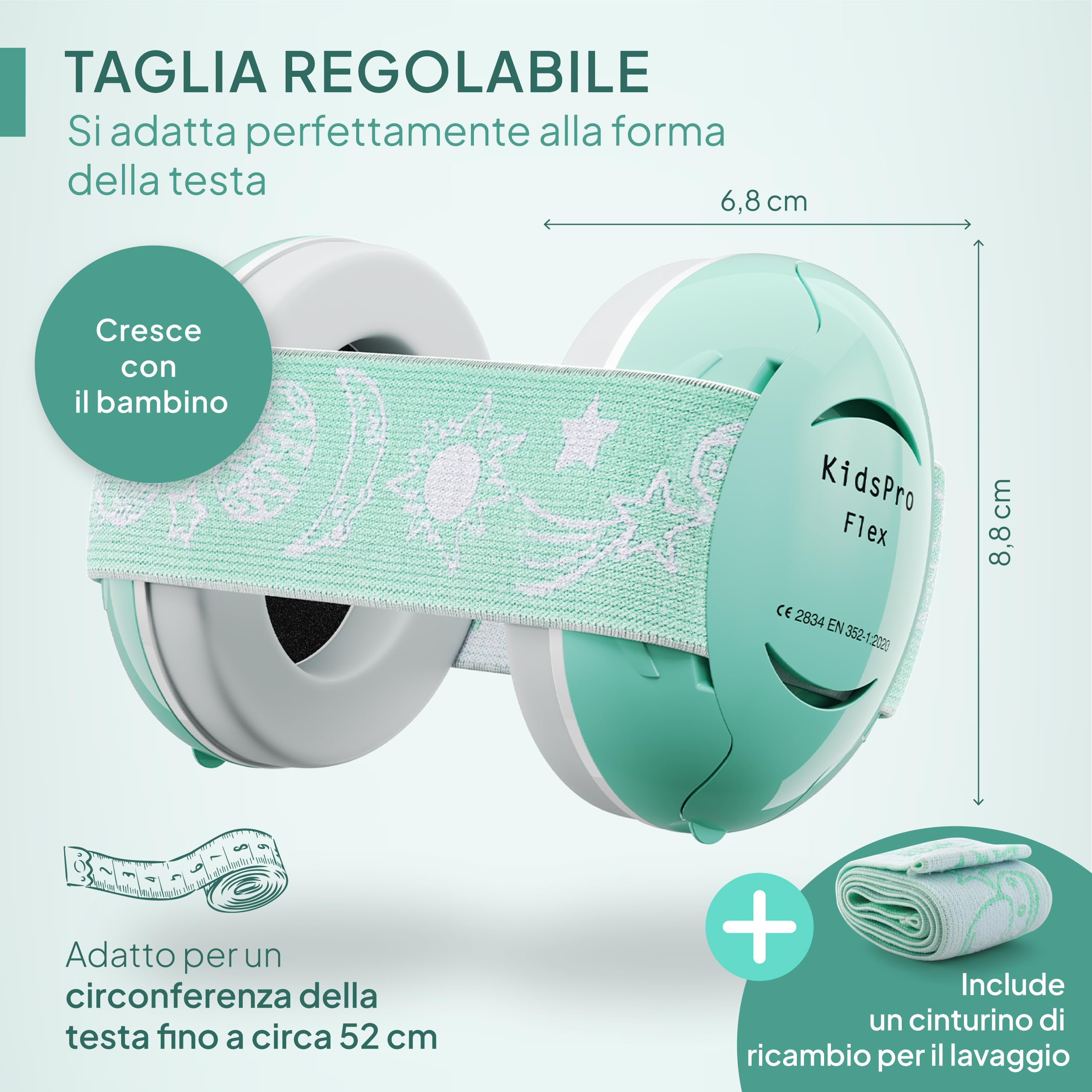 Senner ® KidsPro Flex | Protection auditive enfants - Casque antibruit avec SNR 25 dB, jusqu'à 12 ans, évolutif. Idéal pour quotidien, fêtes, sports, événements musicaux - Turquoise