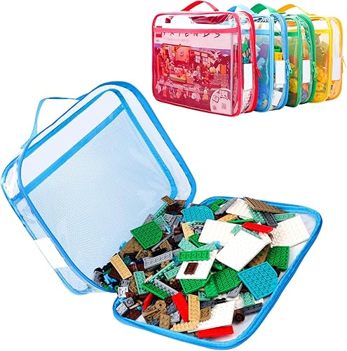 Miniatura 10 de Tesuko Juego de 4 bolsas de PVC transparente con cremallera, organizador de almacenamiento de juguetes con bolsillo de malla portátil y etiqueta,