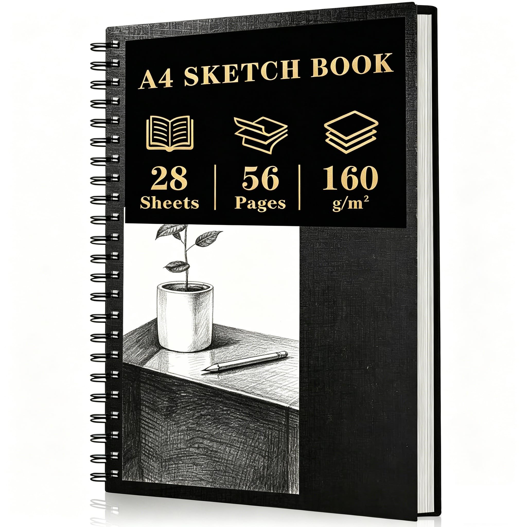 Liyerfer Sketch Book A4, Hardcover A4 Sketchbook 160GSM, Spiral Bound Sketch Pad, Drawing Book for Sketching, Drawing, Pencil & Charcoal, 28 Sheets / 56 Pages