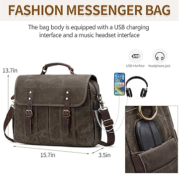Amazon.com: NerIion Messenger Bag for Men 15.6 Inch Vintage Canvas