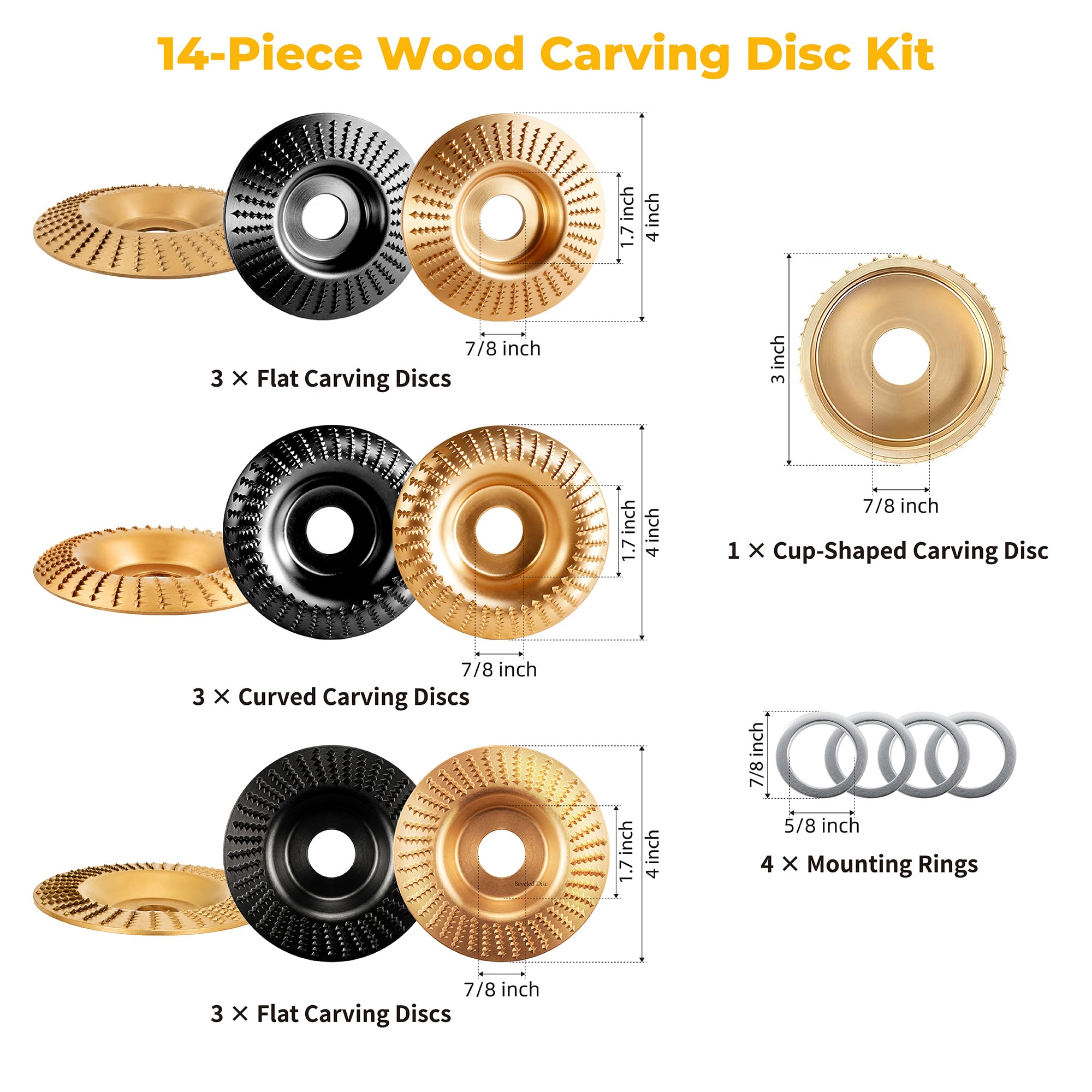 Wood Carving Discs Kit - 14 Pcs for Angle Grinder -2