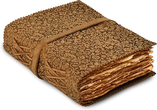 LEATHER VILLAGE Diario encuadernado en cuero, papel vintage con borde de cubierta, libro de sombras floral en relieve, cuaderno de bocetos de cuero, disponible en Yaxa Colombia