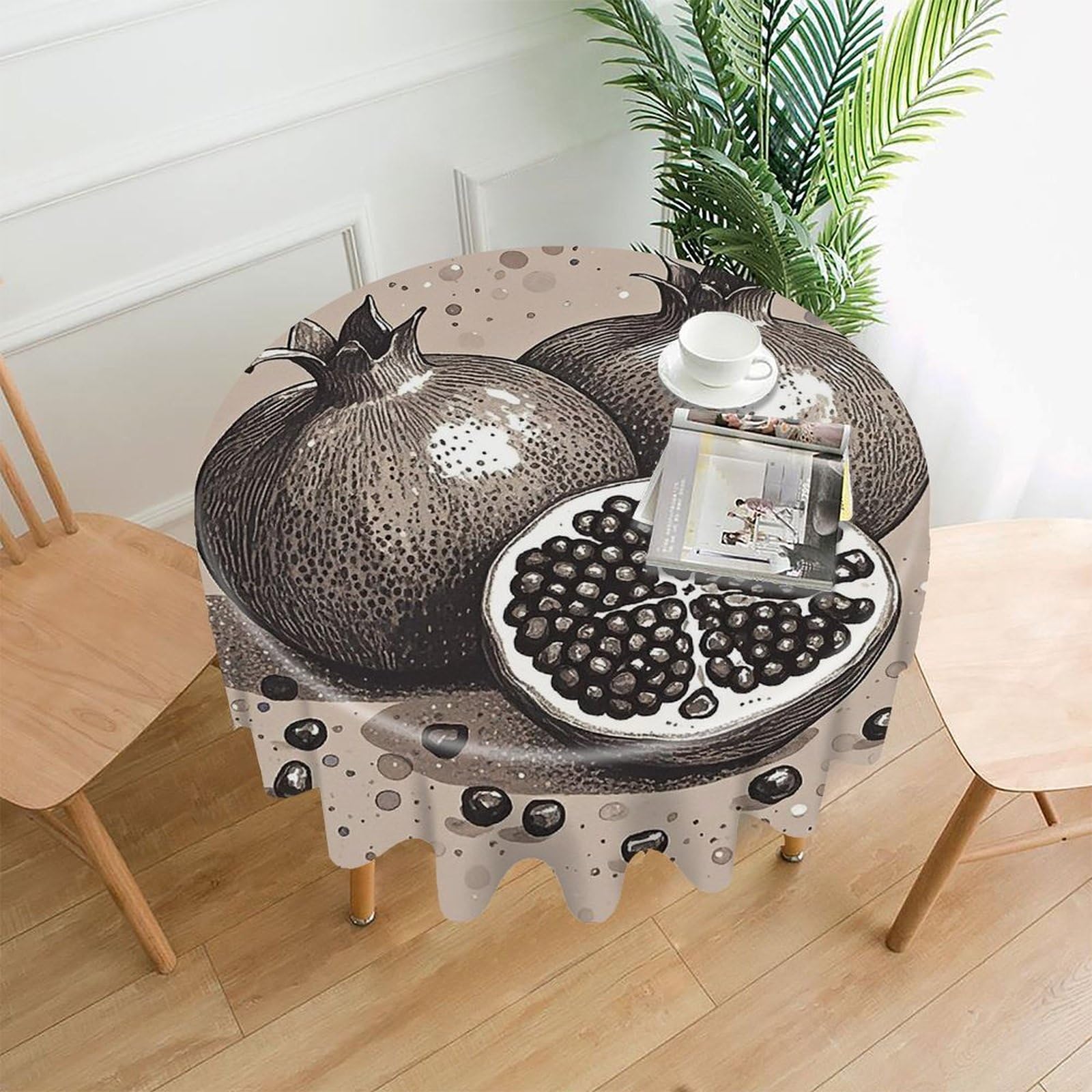 LZQPOEAS Hand Drawn Fruits Tablecloth Decorative Round Table Cloth Wrinkle Resistant Round Tablecloth Washable Circle Table Cover for Kitchen Dining Party Wedding Camping 60 Inch