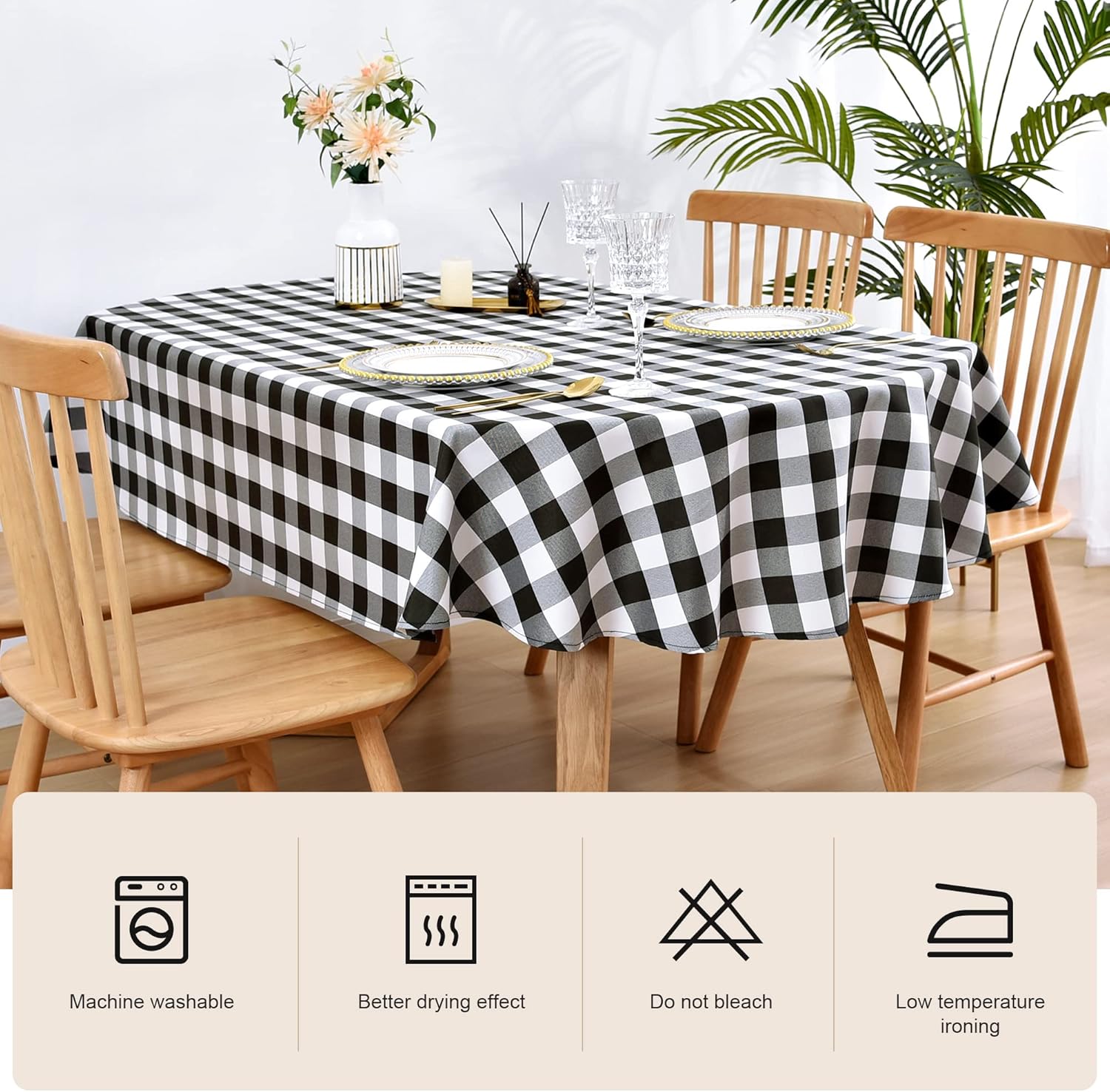 Wolkemer Farmhouse Large Oval Checkered Tablecloth Black and White Gingham Table Cloth Buffalo Plaid Fabric Table Cover for Dining Room Kitchen Party Tables Decor 60x120 Inch