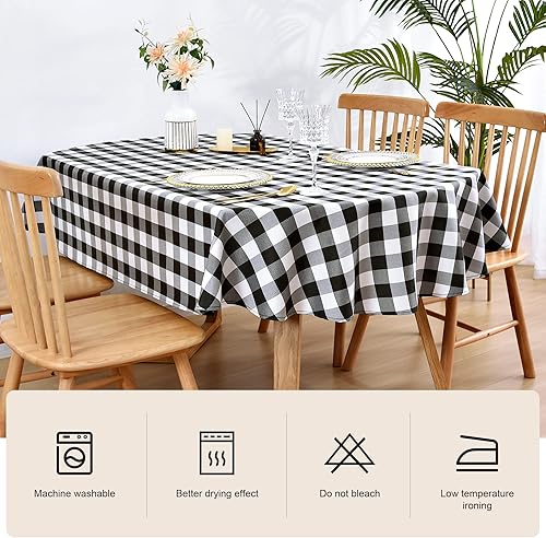 Miniatura 4 de Wolkemer Mantel ovalado a cuadros de granja en blanco y negro, mantel de tela a cuadros de búfalo para comedor, cocina, decoración de mesas de