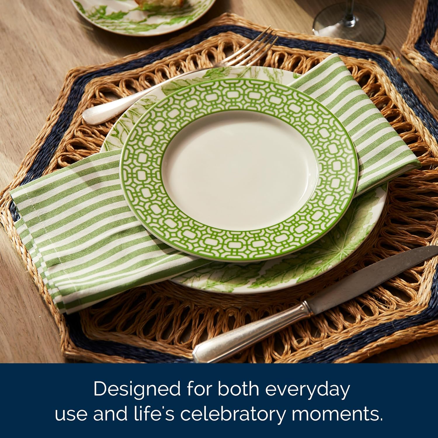 Caskata Pinstripe Green Dinner Napkins Set of 4 | 100% Cotton Cloth Set for Entertaining or Everyday Table | Perfect for Wedding, Birthday, Christmas Green and White, 22 Inch Square