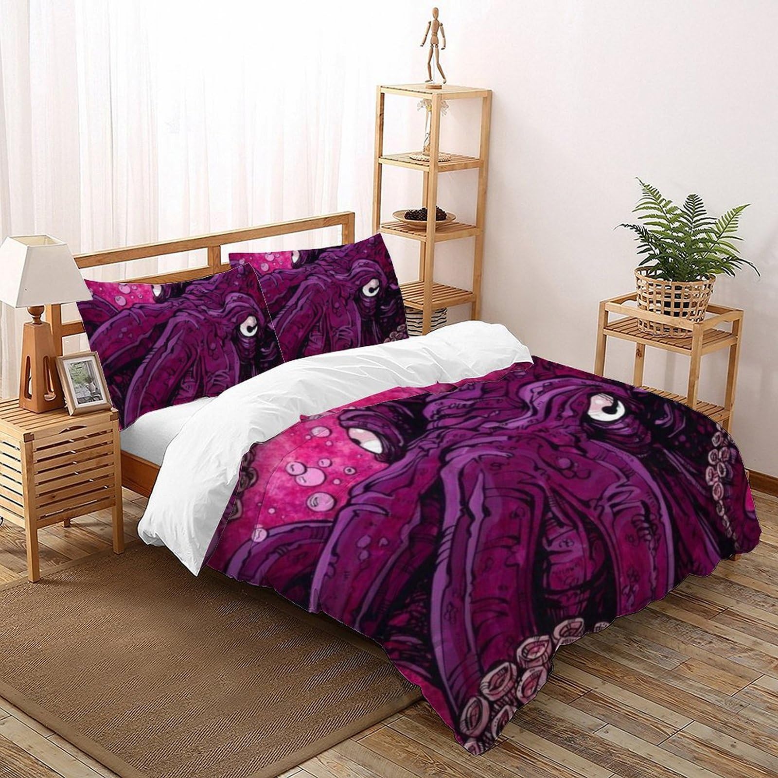 Pieuvre rouge housse de couette double anti-plis en microfibre imprimée