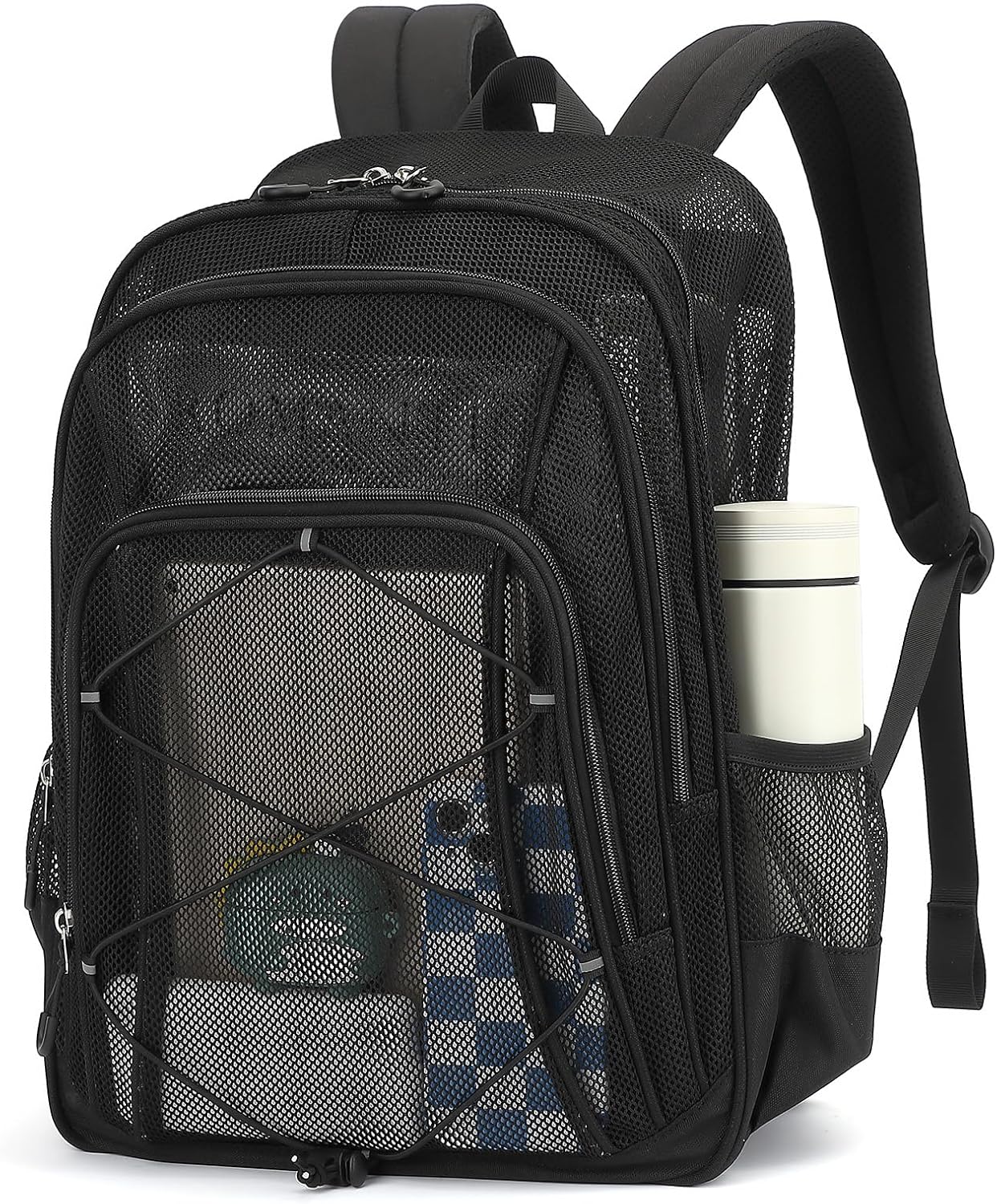 Sisipoet Mesh Backpack, Heavy Duty Mesh Bookbag for Girls Boys Kids, See Through Clear Backpacks, Net Backpack Transparent Breathable for School Beach Swim Travel Outdoor, Black