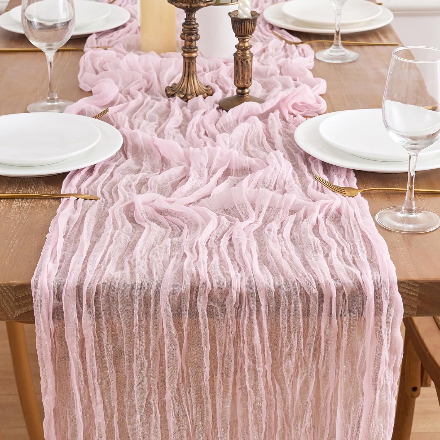Pink Table Runners 12 Packs Light Pink Cheesecloth Table Runner 10FT Boho Gauze Valentine's Day Cheese Cloth Runner for Birthday Summer Spring Wedding Bridal Shower Party Decor, 35x120 inch