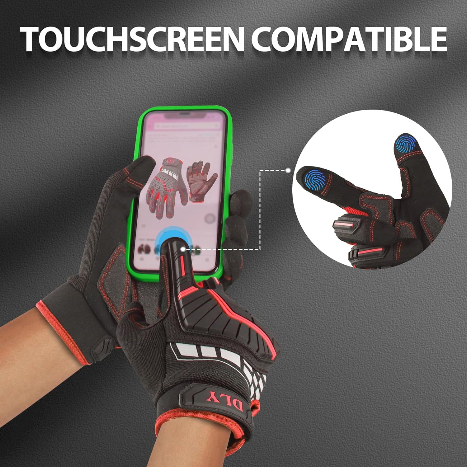 DLY Heavy Duty Work Gloves, Impact Protection Mechanic Gloves, Synthetic Leather Work Gloves, Touchscreen Capable - Image 4