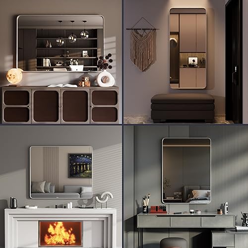 Miniatura 5 de Yamazakura Espejo de baño plateado para pared, 20 x 16 pulgadas, espejo de tocador de baño con marco plateado para sala de estar, dormitorio,