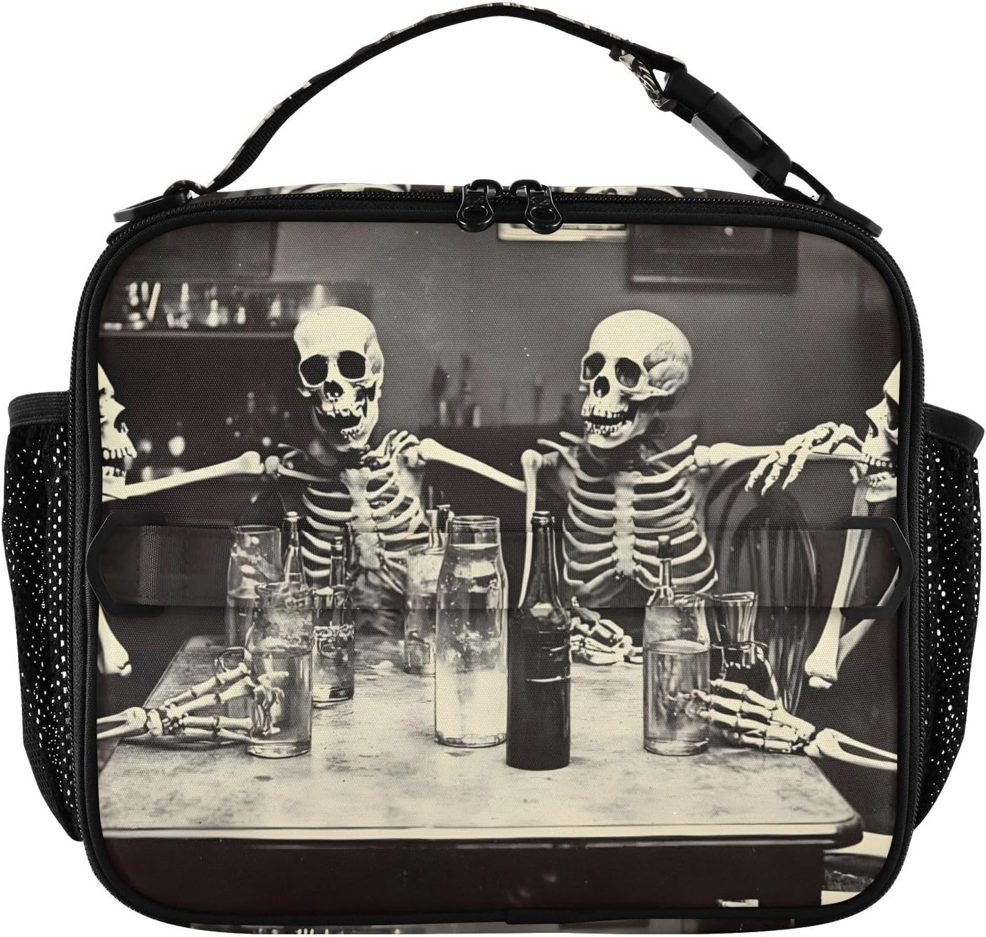 Gothic Skeletons Drink Lunch Box for Men Women Adults, Small Insulated Reusable Lunch Bag Tote Cooler for Work Picnic Office 5.5L