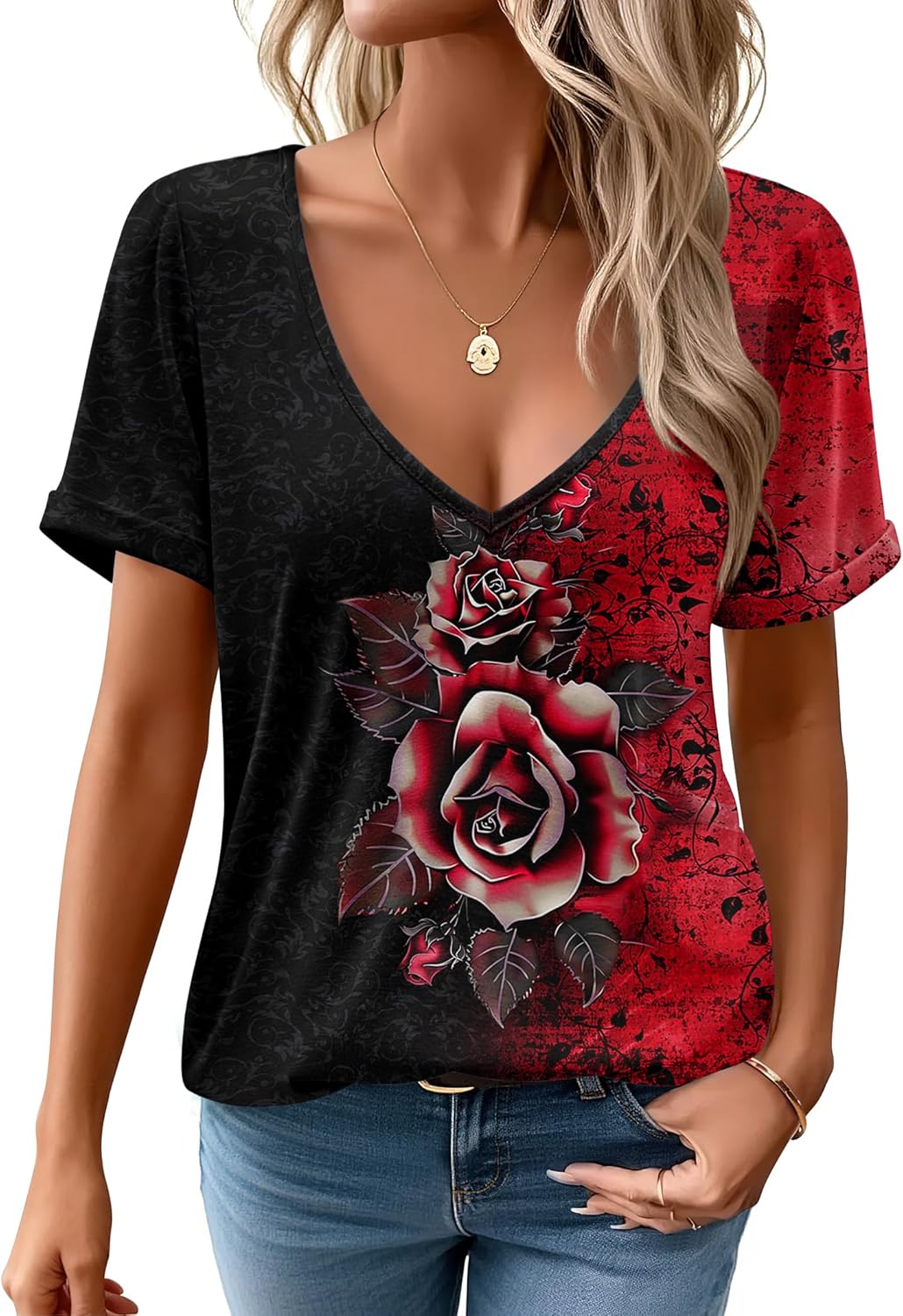 Zeagoo Sexy Tops for Women Deep V Neck Shirts Summer Low Cut Top Short Sleeve Tshirts Trendy Clothes Fashion Clothing - Image 5