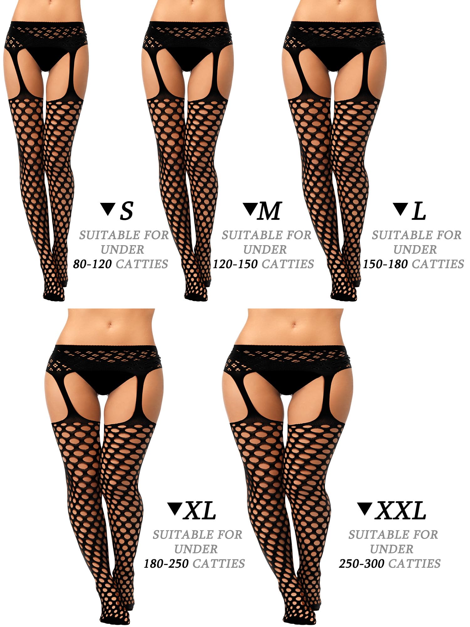 Geyoga 6 Pairs Women Fishnet Thigh High Stockings Suspender Pantyhose Lingerie Garter Belts Tights for Women Girls