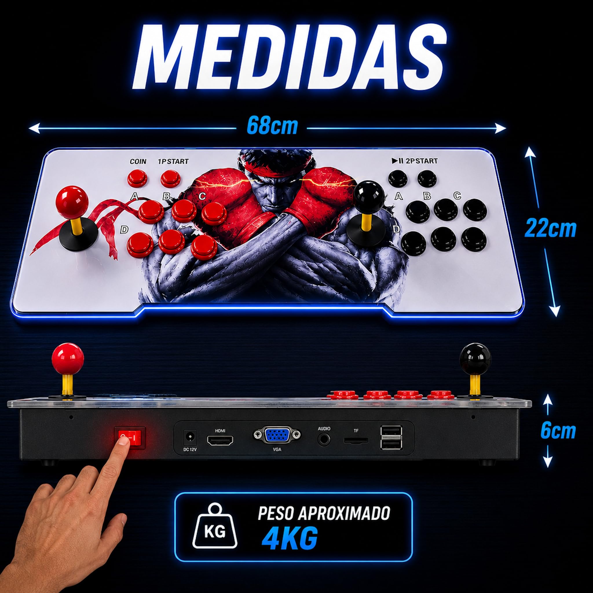 Maquina Arcade con 9800 Titulos. Consola Arcade Que Incluye 6 Botones por Jugador, 2 joysticks Estilo Sanwa DX2 Sistema Plus Saga