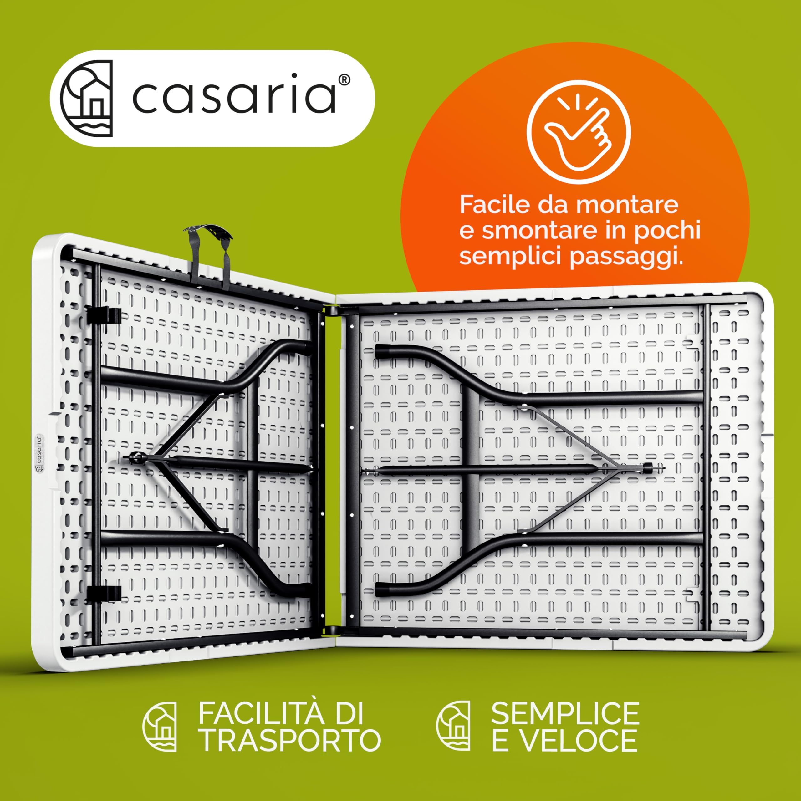 Casaria® Tavolo da Giardino Pieghevole in Plastica 183x76cm Resistente con Maniglia Portatile Campeggio Bianco