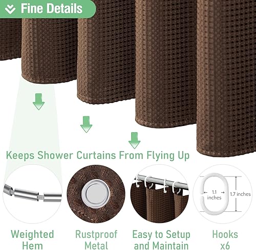 Vista 41 de Dynamene Cortina de ducha larga de tela negra – Cortinas de ducha de tela alta y resistente con textura de gofre, juego de cortina de baño de lujo