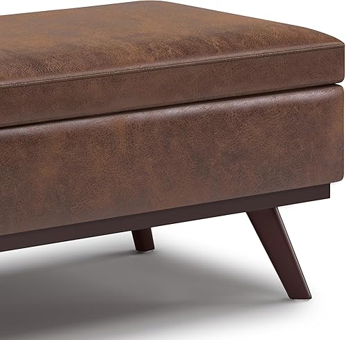 Miniatura 410 de SIMPLIHOME Owen - Bandeja rectangular moderna de mediados de siglo de 34 pulgadas de ancho, otomana pequeña para almacenamiento de mesa auxiliar, en