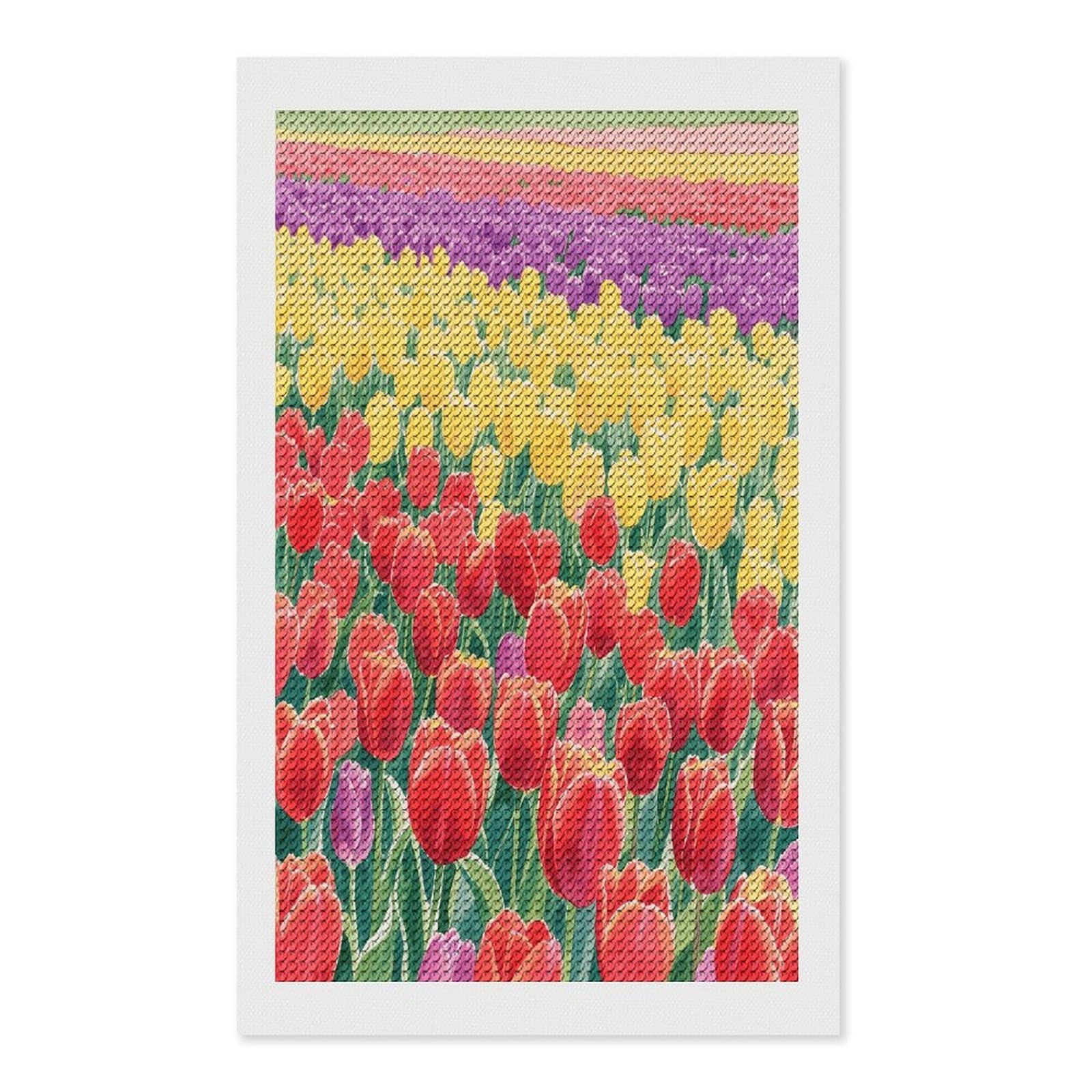 FekiLoot Tulip Field Paint by Numbers Kit for Adults Beginner DIY Diamond Dots Paintings Round Full Drill Diamond Art Kits Picture Diamond Art Painting Kits for Home Decor 12"x20"