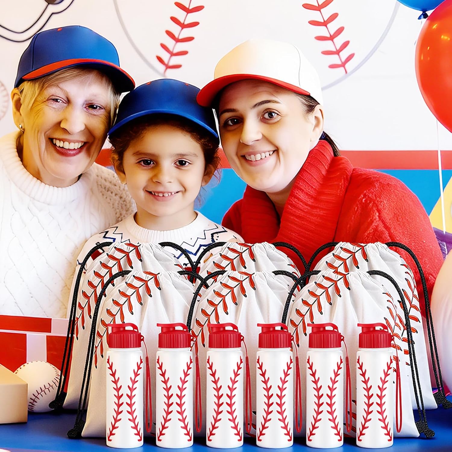 Olgaa 12 Pcs Baseball Party Favors Include 6 Pcs Water Bottle 20 oz 6 Pcs Drawstring Bag Sports Themed Reusable Drink Bottles Bulk Accessories for Players Lovers Team Gifts (Baseball)