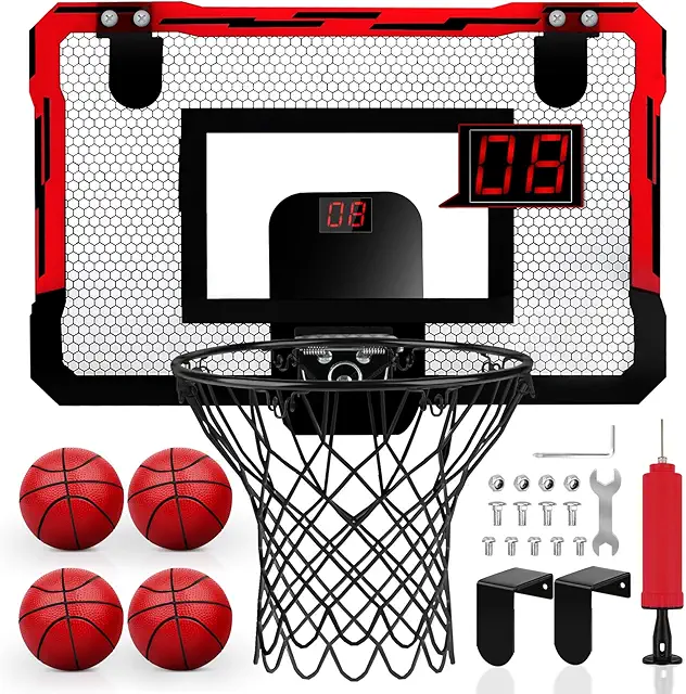 Canasta Baloncesto Infantil con Marcador Electrónico y 4 Pelotas para Niños 5-11 Años
