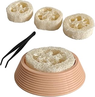 Feeder Insect Water Dish with 4 Luffa Inserts and Tweezers, Low Profile Hydration Bowl for Dubia Roaches, Isopods, Springtails, Crickets and Terrarium Enclosures