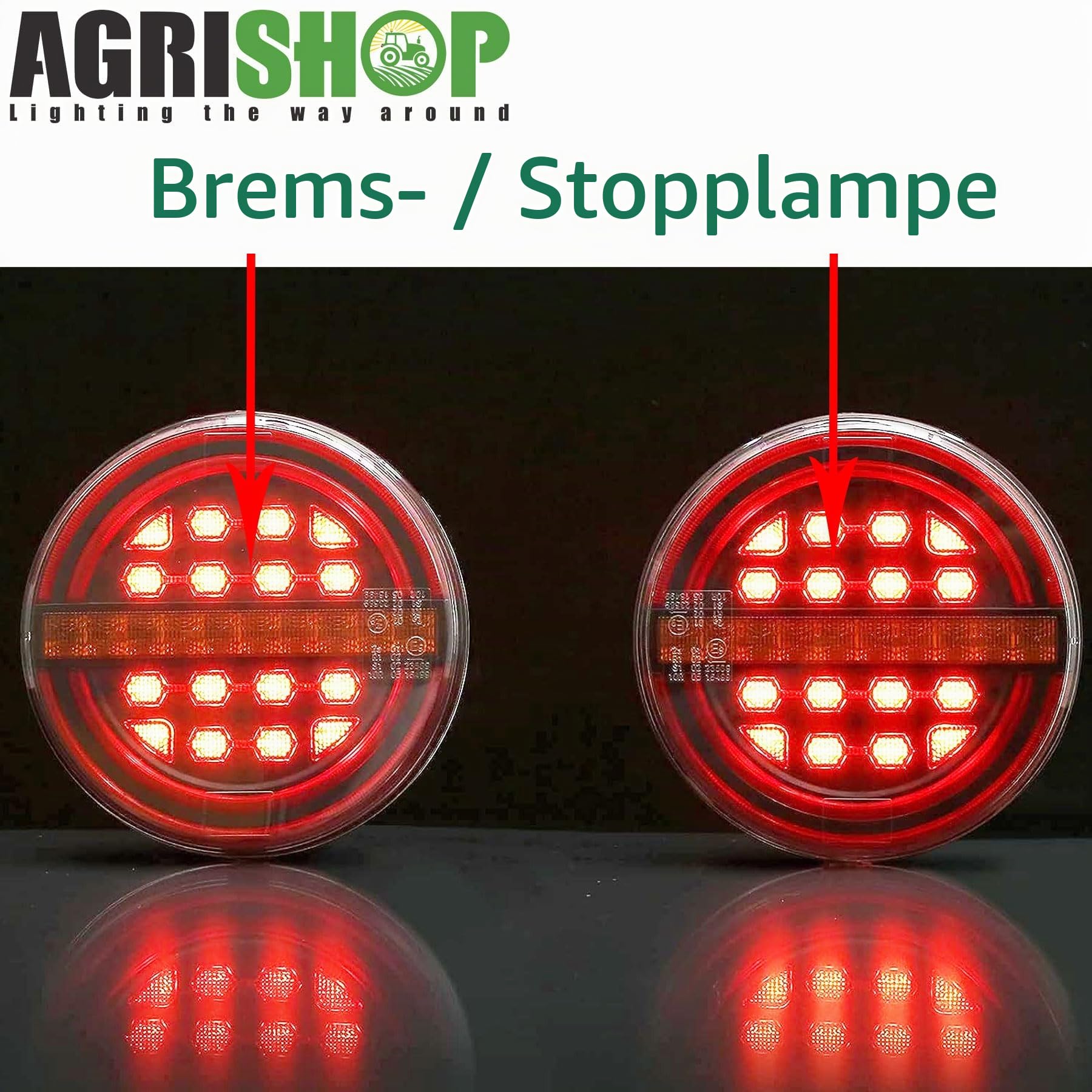 2 Stück 12/24V LED Runden Hamburger Rückleuchten für Anhänger, LKW, Rücklicht Anhängerbeleuchtung Heckleuchten Wasserdicht für RV Wohnwagen Traktor Van E-Mark, Rot, 50 Leds, 4,5 Watt, IP67