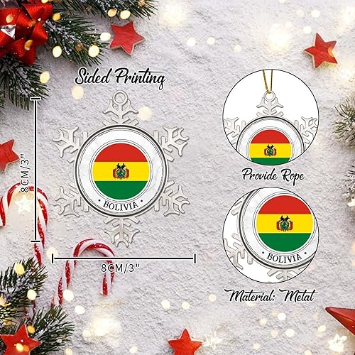 Miniatura 2 de Adorno de Navidad de Bolivia, recuerdo de la bandera de Bolivia, adorno de árbol de Navidad, copo de nieve, adorno de metal, recuerdo de Navidad,