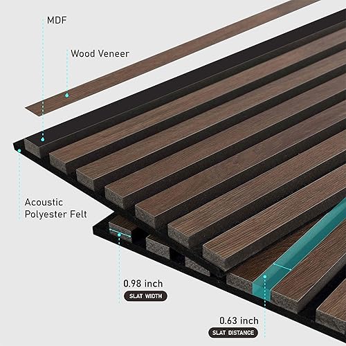 Miniatura 4 de JINDOLI Paneles acústicos de listones de madera de 47 pulgadas para decoración elegante y reducción de ruido, panel acanalado 3D para pared, paneles