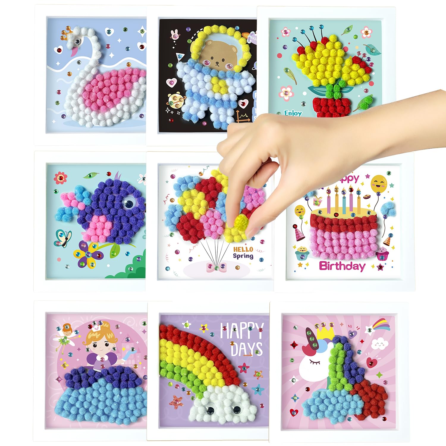 Masroo DIY Pom Pom Art - Makes 9 Art Pieces -Boy & Girl Toddler Crafts - Kids Crafts - Activities for Kids Ages 3-6 - Arts and Crafts